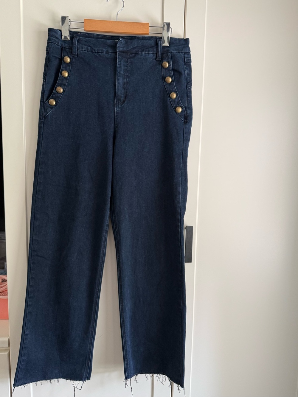 Cream Wide-Leg Dark Blue Jeans with Button Detail - Women - Picture 2 of 10